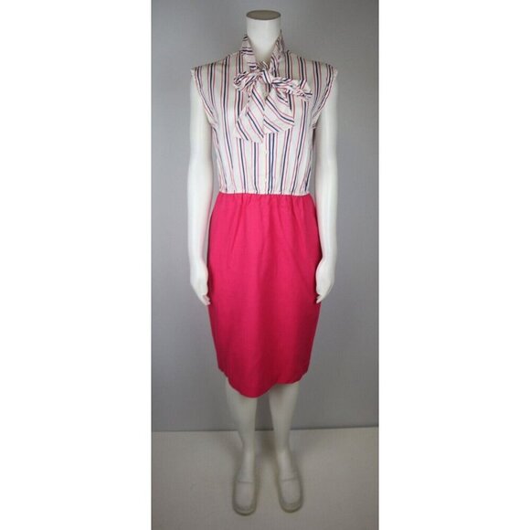 VINTAGE WOMEN'S PINK STRIPED DRESS - PERI PETITES - SIZE 8P - Picture 1 of 10
